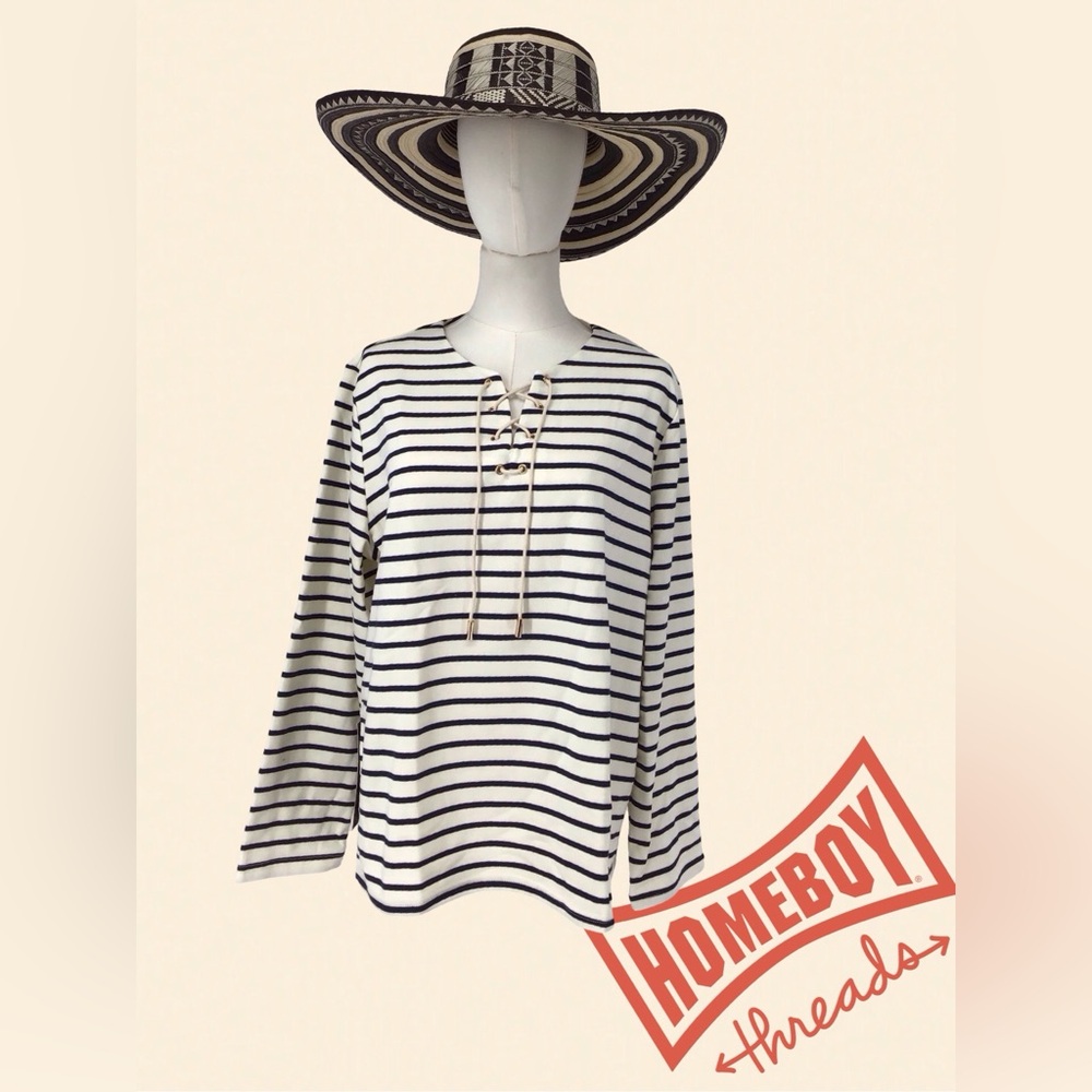 NWT Pomander Place Black and White Long Sleeve Blouse Size XXL